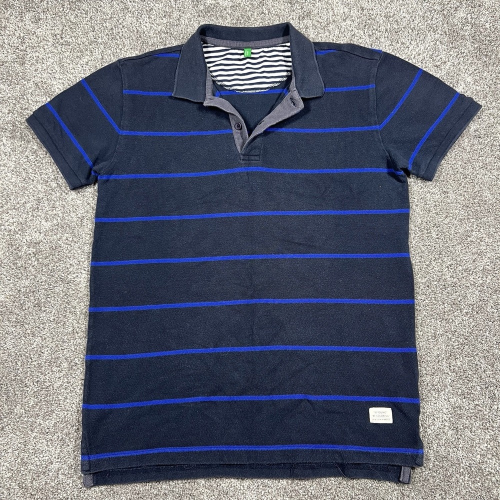 United Colors of Benetton Men's Small Polo Navy/Blue Short Sleeve Logo Colorful